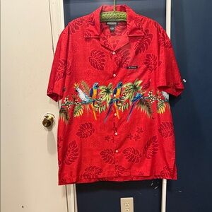 Vibrant Red Tropical Print Men's Shirt